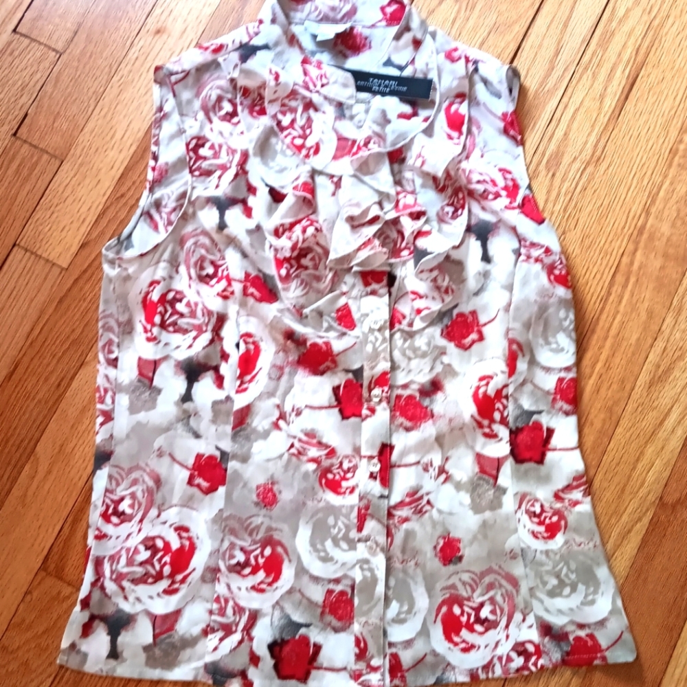 NWT Tahari Ruffe-Front Floral Blouse ■  Size PM
